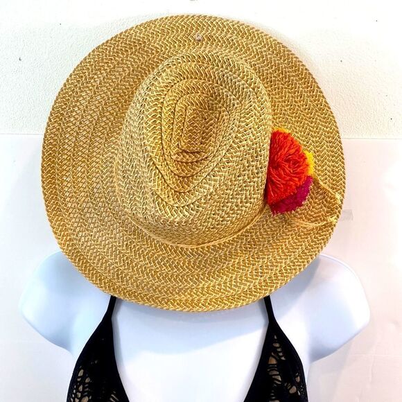 DPC Dorfman Pacific Wide Brim Paper Hat With Colored Pompoms - Picture 13 of 13